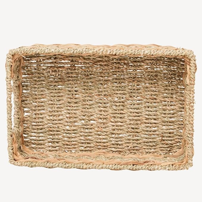 Water Hyacinth Storage Basket - Small Rustic Rectangle Woven basket Organizer with Handle for Home & Office Decor (Hyacinth&Seagrass)