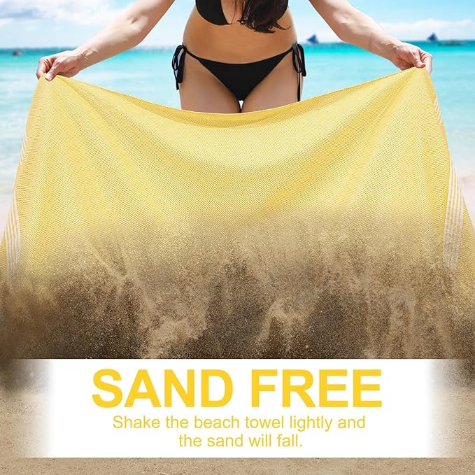 Genovega Oversized Cotton Turkish Beach Bath Towel Set 74"x38" Extra Large Sand Free Quick Dry Swim Camping Pool Clearance Towels Travel Blanket Adult Essentials Stripe Yellows