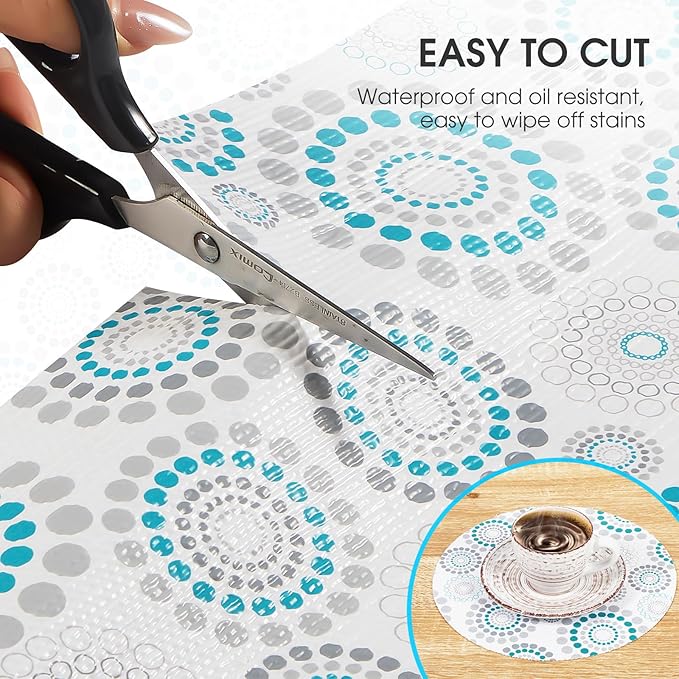 Drawer and Shelf Liner, Non-Slip Kitchen Cabinet Liners Non-Adhesive Thick Strong Grip Waterproof Washable Mats Protect Dresser Shelves Cupboard Bathroom Cabinets, Spiral, 18 in X 10 FT