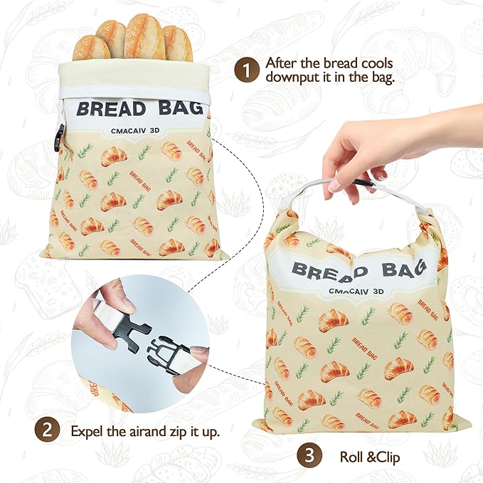 2-Pack Beeswax Bread Bag,17"×13"Reusable Organic Bread Bags for Homemade Bread Sourdough,Linen Outer Lining and Pure Cotton Beewax Inner Lining Moisture-proof &Fresh-Preserving Bags Keeps Fresh Longer