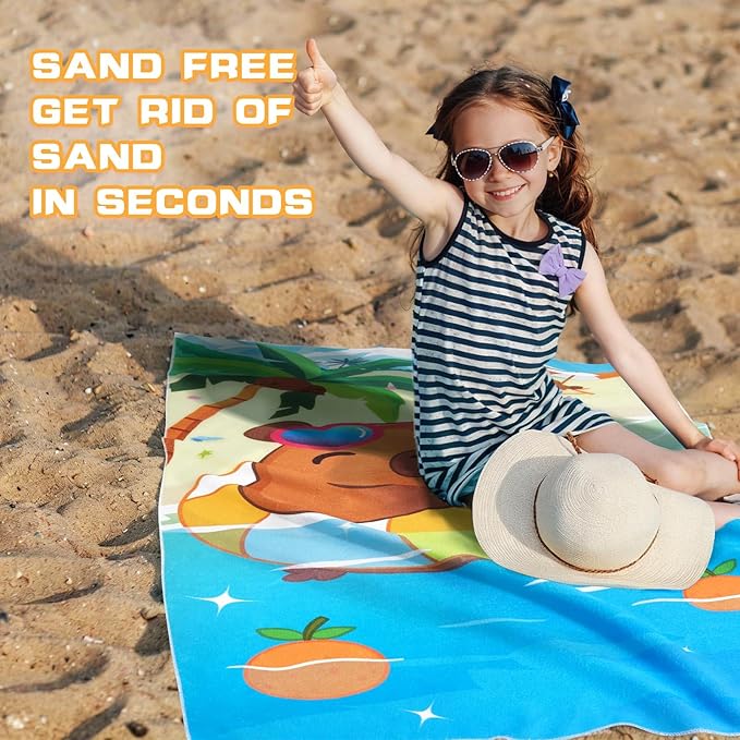 WERNNSAI Beach Towel for Kids, 30”x 60”Capybara Quick Dry Sand Free Kids Beach Towel for Girls Personalized Beach Towel Pool Camping Travel Towel Soft Beach Blanket Bath Shower Towel