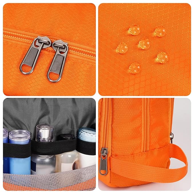 Toiletry Bag for Men, Hanging Dopp Kit, Water-Resistant Shaving Bag, Small Toiletry Bag for Traveling (Pure Orange)