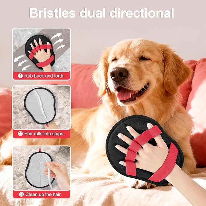 Newly Upgraded Pet Hair Removal Glove for Cats & Dogs,Reusable Electrostatic Pet Hair Gloves,Pet Hair Remover Tool for Clothing, Couch, Carpet, Car Seat (Red)