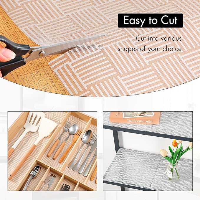Cooyes Shelf and Drawer Liner for Kitchen Cabinets – Non-Adhesive, Waterproof, Non-Slip Cabinet Liners for Scratch Protection, Desk, Refrigerator, Shelves, Drawers with Modern Pattern