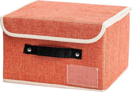 Small storage bins with lids 1-Pack collapsible Linen Closet Organizers and Storage Bins for Shelves with Handles Baby Clothes Storage Boxes with Lids for Home Organization Storage Towel,Socks