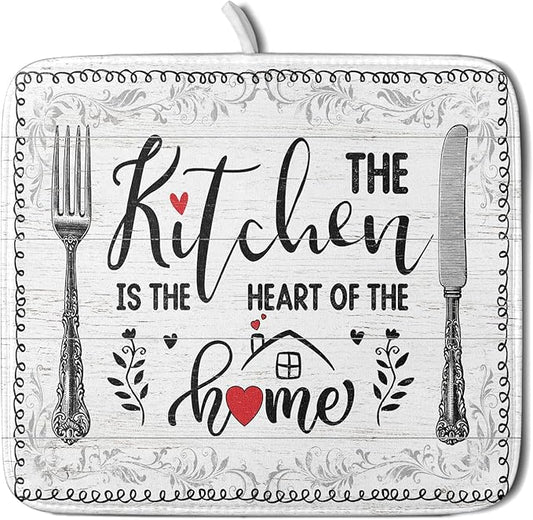 White Kitchen Dish Drying Mat 16x18 Inch Knife Fork Dish Drainer Rack Mats Microfiber Absorbent Protector for Kitchen Countertop Decor