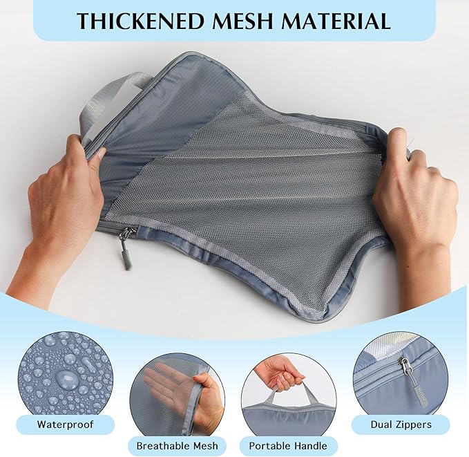 PFEYRPK Lightweight Compression Packing Cubes for Suitcases, Compressible Expandable Travel Packing Organizer with Clear Toiletries and Backpack Bag, Travel Essentials for Carry-on Luggage, 7-Piece Set