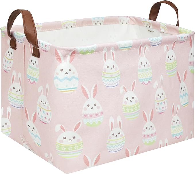 FXOLCSHE Rectangular Easter basket,Girl Easter basket,Nursery Hamper,Kids Toy Storage Basket for baby Bedroom,Kids Storage Bin,Toy Gift Organizerm,Home Decor(Pink Easter)