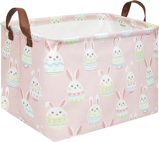 FXOLCSHE Rectangular Easter basket,Girl Easter basket,Nursery Hamper,Kids Toy Storage Basket for baby Bedroom,Kids Storage Bin,Toy Gift Organizerm,Home Decor(Pink Easter)