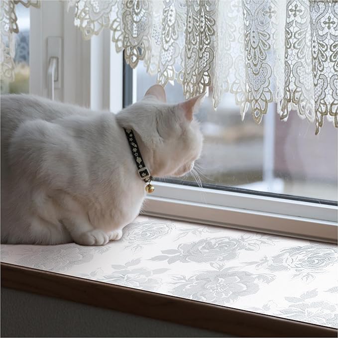 12X120 Inch Shelf Liner for Kitchen Cabinets, PVC Drawer Liner for Dresser Non-Slip Bathroom, Non-Adhesive Cabinet Liner Washable (White Flower)(1 Roll)