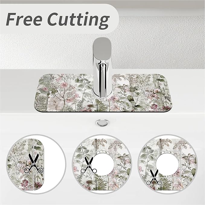 Kitchen Sink Splash Guard，Elegant-forest with flowers Faucet Mat Sink Gadgets-Super Absorbent Fast Drying Mat Drip Catcher for Kitchen, Bathroom,Sink Mat, Dish Drying Mat, Bathroom(15" X 5.5" )