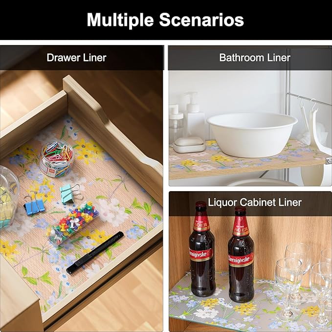Cooyes Shelf Liner – Premium Non-Adhesive Cabinet & Drawer Liner for Kitchen – Waterproof Shelf Paper with Modern Pattern – Durable EVA Cabinet Mat – Easy to Cut （23.6" W x 236" L）