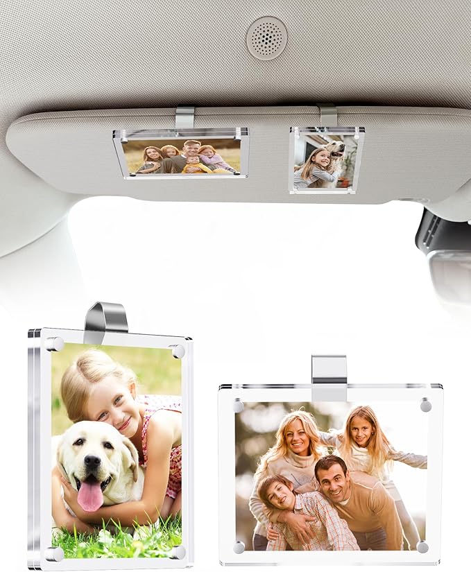 2Pcs 3"x3.5" Magnetic Car Visor Photo Holders - Strong Clip-on Picture Frames for Sun Visor - Personalized Photo Display for Family, Pets & Memories - Car Accessories Christmas Gift with Secure Clips.