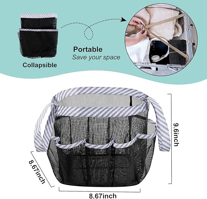 Attmu 2 Pack Mesh Shower Caddy Portable, Quick Dry Hanging Shower Tote Bag for College Dorm Room Essentials, Large Capacity Shower Caddy Dorm for Bathroom Gym Swimming