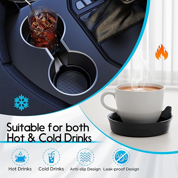 Amooca Car Cup Coaster Universal Automotive Waterproof Non-Slip Cup Holders Sift-Proof Spill Holder Car Interior Accessories 4 Pack Black