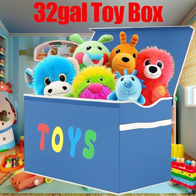 Toy Box Chest, Collapsible Sturdy Storage Bins with Lids, Extra Large Kids Toy Storage Organizer Boxes Bins Baskets for Kids, Boys, Girls, Nursery Room, Playroom, Closet (Classical Blue)