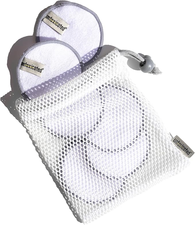 Untoxicated Ultra Soft Cleansing Pads - Double-Layered Reusable Bamboo Terry Rounds - Makeup Removal & Skincare for Sensitive Skin - Soft & Durable - Includes Washable Storage Bag - 10CT