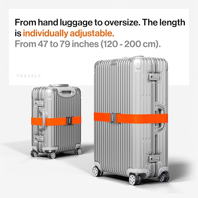 TRAVELY Luggage Straps - Particularly conspicuous & Secure - Incl. 4 Name Tags - Luggage Strap Ideal crosswise - [Set of 4]