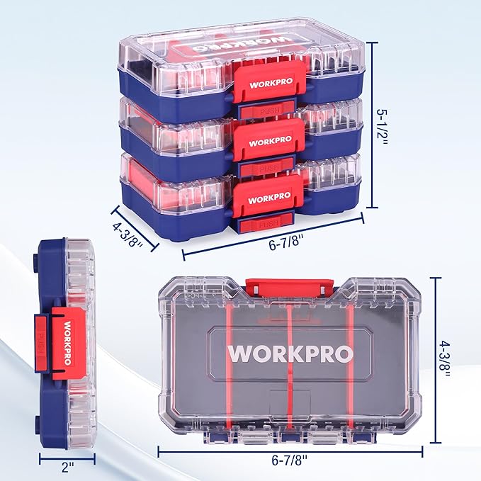 WORKPRO Small Parts Organizer 3 Pieces, Portable Stackable Hardware Storage Case with Removable Dividers, Clear Lid Tool Box Organizer for Screws, Bolts, Nails, Craft Supplies and Small Accessories
