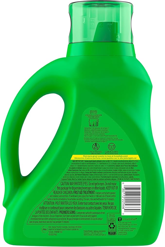 Gain Liquid Laundry Detergent with Odor Defense, Moonlight Breeze Scent, Laundry Soap For HE Washing Machines, 60 fl oz, 45 Loads, Pack of 2 (Packaging May Vary)