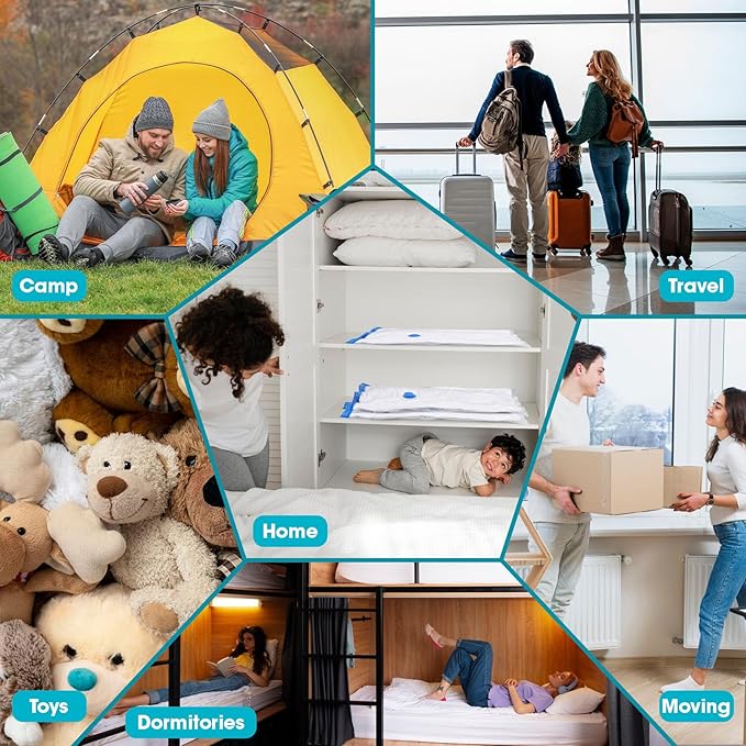 25 Pack Vacuum Storage Bags with Electric Pump, Compression Space Saver Vacuum Seal Bags 5 Jumbo/5 Large/5 Medium/5 Small/5 Roll Up Bags for Clothing Travel Comforters Blankets Pillows Bedding Duvets