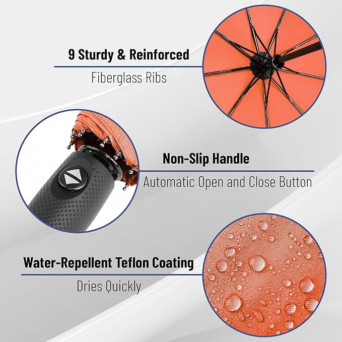 Mr. Pen- Windproof Travel Umbrella, Small Water-Resistant Automatic Folding Umbrella for Rain and Sun, Light, Compact and Portable for Women & Men, Fits Car & Backpack