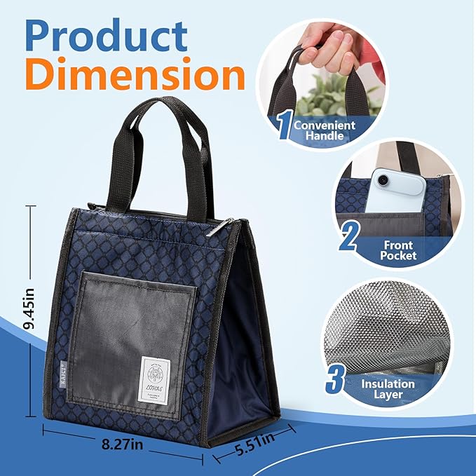 Lunch Bag for Women Men, Reusable Leakproof Lunch Tote with Thermal Lining, 7L Insulated Portable Lunch Box Cooler Bag for Work, Office, Picnic, Beach & Travel (Blue)