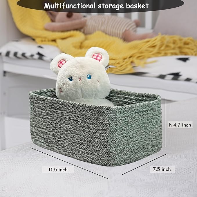COMFY-HOMI 11.5"x7.5"x4.7" Storage Baskets for Organizing | Cotton Rope Woven Basket | Toy Storage Bin Box | Basket for Shelves, Closet Organizer Bin, Decorative Closet Shelf, 1 Pack,green