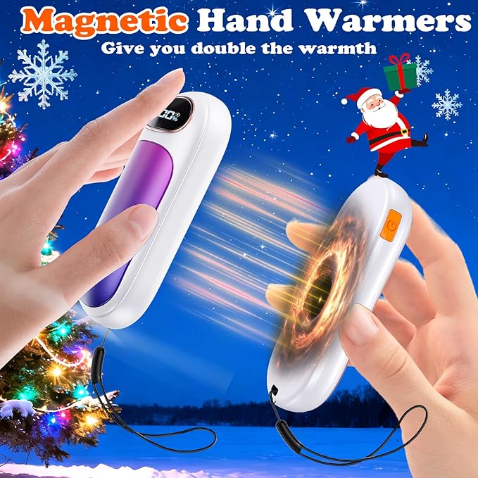 Rechargeable Hand Warmer 2 Pack, LED Display & 4 Levels, Ultrathin Electric Hand Warmers Portable USB Pocket Heater Fits Gloves for Hunting Essentials, Camping, Raynauds, Gifts for Christmas