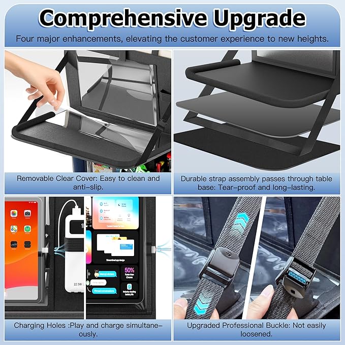 KaiCross Backseat Car Organizer with Upgraded Foldable Tray, Car Seat Organizer for Kids, Travel Accessories with 9 Storage Pockets, Car Seat Organizer Backseat with Touch Screen-1 Pack