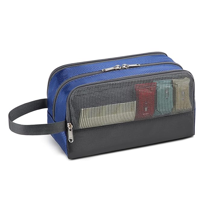 Yeiotsy Boys Toiletry Bag - Kids Travel Dopp Kit with Mesh Pockets, Compact Organizer for Gym, Camping, Hiking (Sapphire)