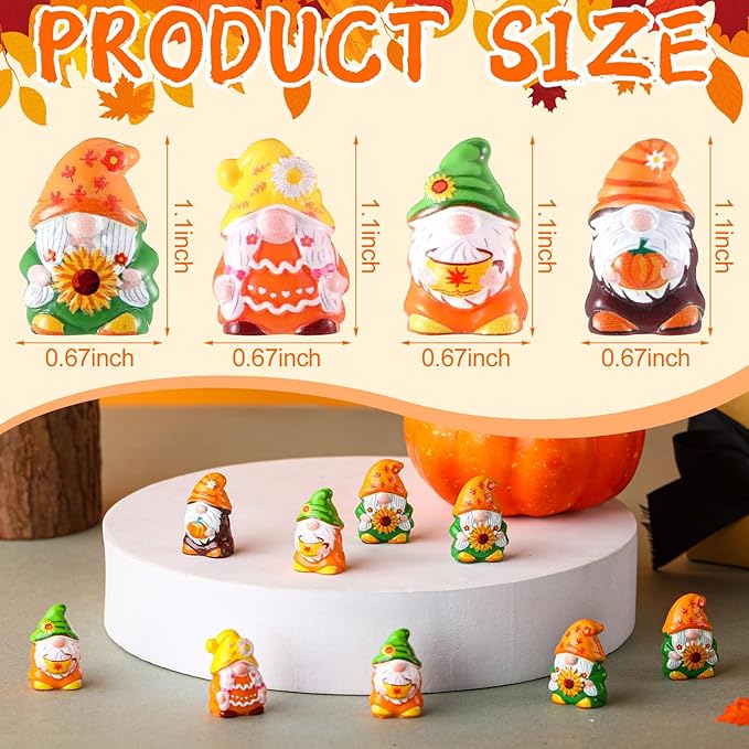 Yaomiao 60 Pcs Fall Thanksgiving Mini Resin Gnomes Figures Resin Mini Statues Maple Leaves Pumpkin Snowflake Gnomes Table Decor for Winter Fall Christmas Festive Home Kitchen Tiered Tray