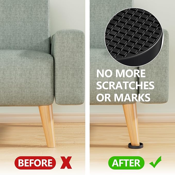Non Slip Furniture Pads- 3"x3" Round Anti Skid Caster Cups Furniture Coasters, Anti-Sliding Grippers Floor Protectors for Furniture Bed, Couch, Chair Leg, Black(Set of 12)
