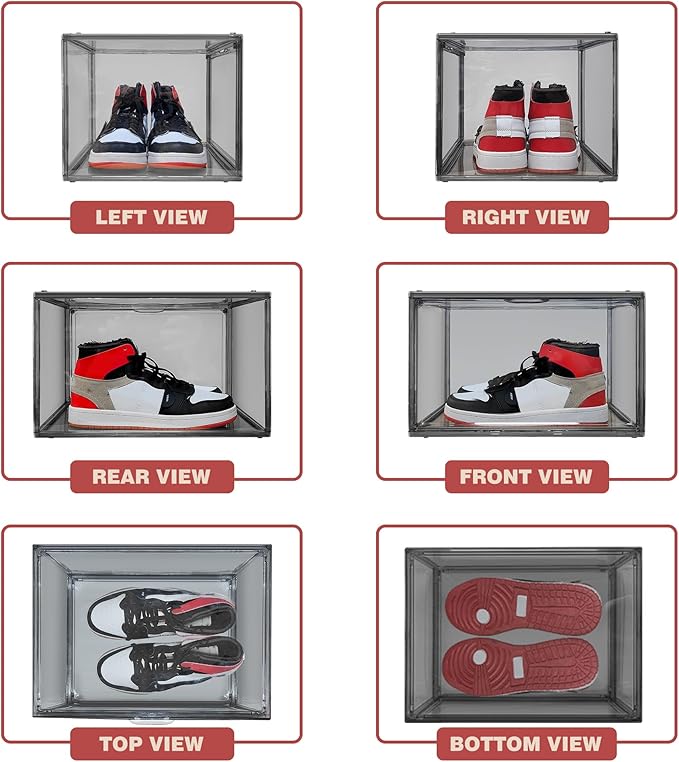 Large Shoe Organizer for Closet Clear Storage Box Sturdy Plastic Stackable Shoe Rack Sneaker Display Case with Magnetic Lids, 1 Pack Size 13