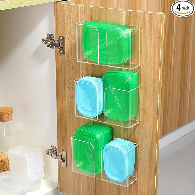 YIGII 3 Pack Acrylic Cabinet Door Organizer, Kitchen Cabinet Organizers for Tupperware Lid, Wall Mounted Clear Storage Bin for Pantry Door Organizer, RV Storage and Organization Heavy Duty Slim Basket