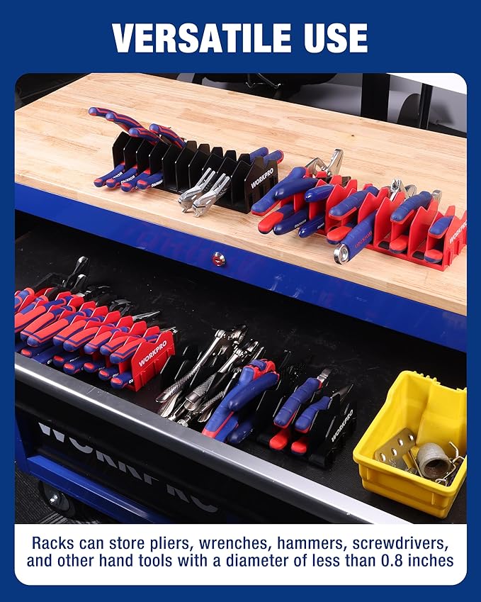 WORKPRO 4-Pack Plier Organizer Rack, Pliers Holder and Cutter Organizers with Non-Slip Rubber Base, 40-Slot Tool Box Organizer, Tool Drawer Organizer, Tool Storage, Plier Rack (Pliers Not Included)
