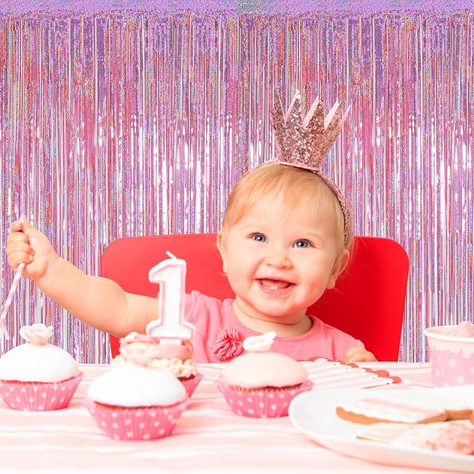 10 Pack Pink Backdrop Curtain 3.2ft x 8.2ft Metallic Tinsel Foil Fringe Curtains Photo Booth Background for Birthday Party Decoration Baby Shower Engagement Wedding Christmas Decoration