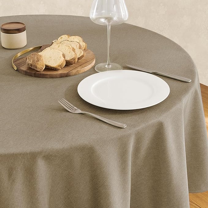 Veblandy Tablecloth Linen Textured Waterproof & Stain Resistant Table Cloth Wrinkle Free Decorative Fabric Farmhouse Table Cover for Dining/Party/Buffet/Wedding, 60 x 60 Inch, Mocha