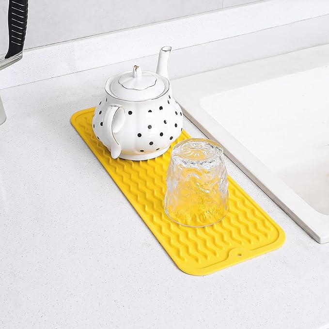 MicoYang Silicone Dish Drying Mat for Multiple Usage,Easy clean,Eco-friendly,Heat-resistant Silicone Mat for Kitchen Counter,Sink,Bar,Bottle,or Cup Yellow M 17 inches x 6 inches