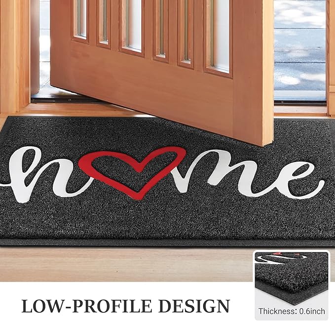 Door Mat, Welcome Mat Low Profile Floor Mat Front Doormat Indoor and Outdoor Doormat Non Slip Rugs for Entryway, Patio, High Traffic Areas (36"x24", Black-Home)