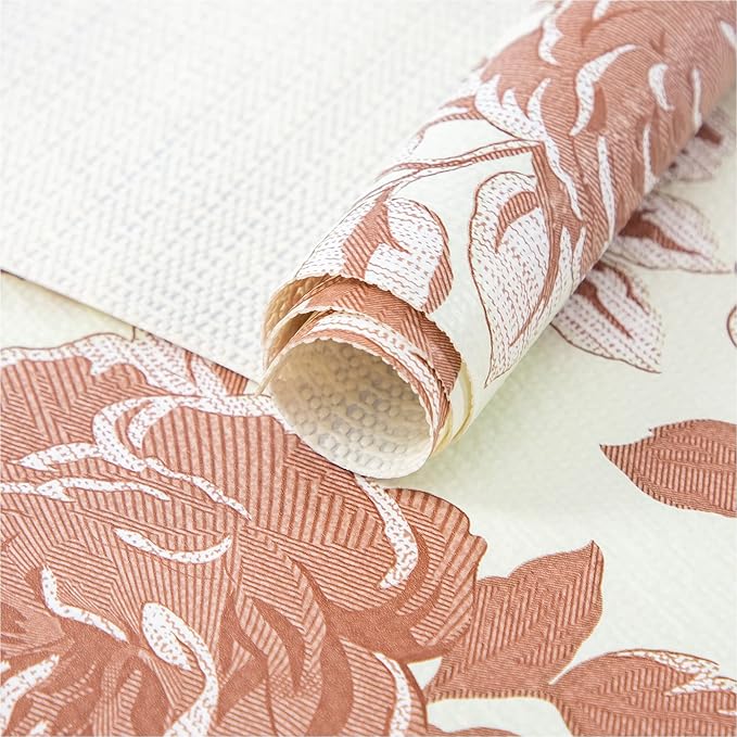 FIFTY FEET 12X120 Inch Shelf Liner for Kitchen Cabinets, PVC Drawer Liner for Dresser Non-Slip Bathroom, Non-Adhesive Cabinet Liner Washable (Red Flower)(8 Roll)