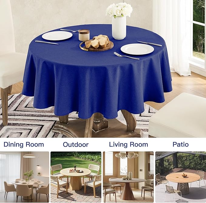 Veblandy Tablecloth Linen Textured Waterproof & Stain Resistant Table Cloth Wrinkle Free Decorative Fabric Farmhouse Table Cover for Dining/Party/Buffet/Wedding, 60 x 60 Inch, Royal Blue