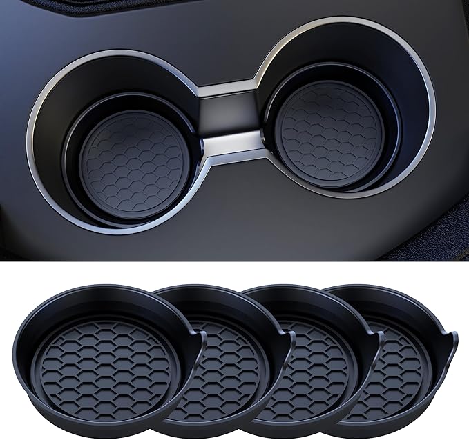 Amooca Car Cup Coaster Universal Automotive Waterproof Non-Slip Cup Holders Sift-Proof Spill Holder Car Interior Accessories 4 Pack Black