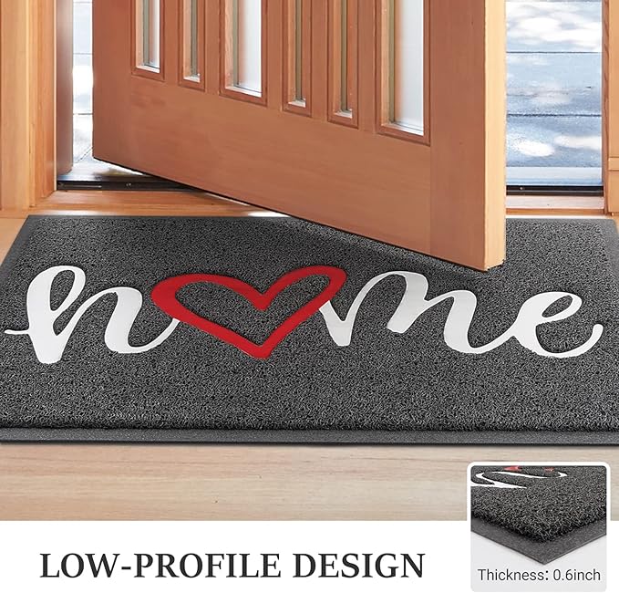 Door Mat, Welcome Mat Low Profile Floor Mat Front Doormat Indoor and Outdoor Doormat Non Slip Rugs for Entryway, Patio, High Traffic Areas (30"x17.5", Grey-Home)