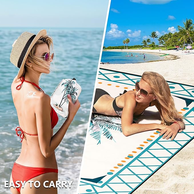 HIHOHO Beach Blanket Waterproof Sandproof Extra Large Beach Mat 79" X 83"/120"x108"for 1-8 Adults Quick Drying Durable Outdoor Picnic Mat for Beach Travel Camping Hiking