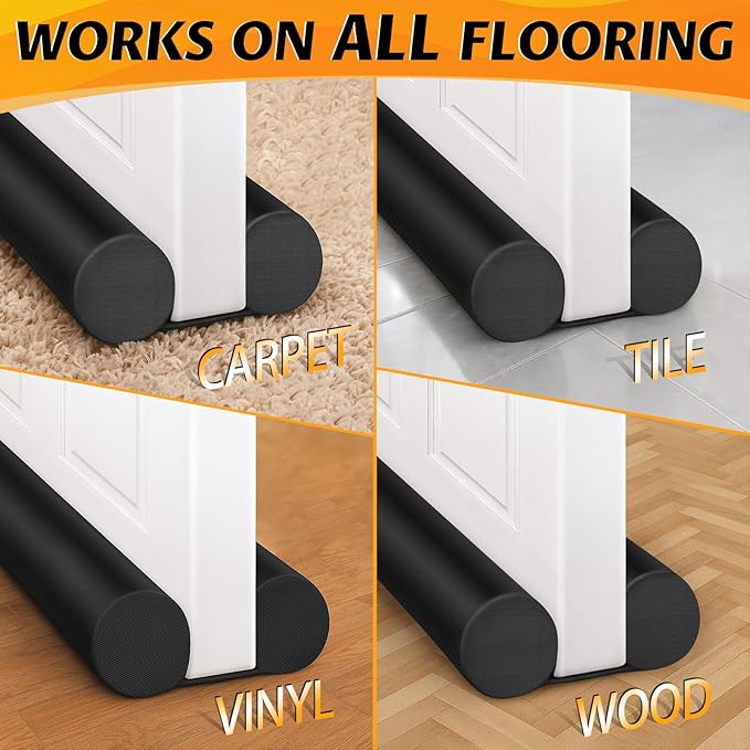 MAXTID Door Draft Stopper for Bottom of Doors Noise Blocker Large Door Sweep Under Door Light Blocker Adjustable 34" Black