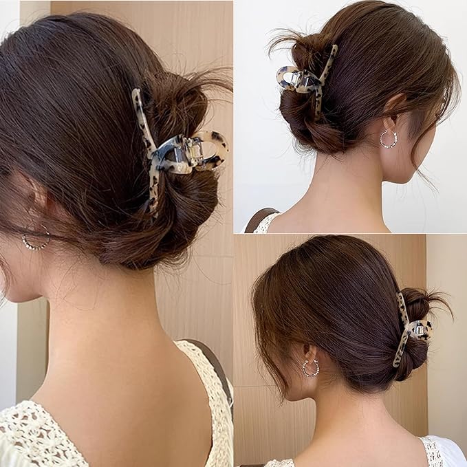 4.1 Inch Hair Clips Tortoise-shell Claw Cellulose Acetate Jaw Clip Celluloid French Design Hair Barrettes Grip Leopard Print Clamps for Women Ladies Mother (3 Pack)