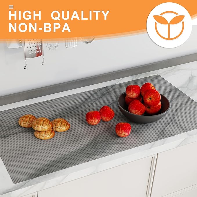 FLPMIX Clear Cabinet Shelf Liner: 11-inch Waterproof Kitchen Drawer Liner - Easy to Cut Non-Adhesive Small Cupboard Mat for Pantry Refrigerator 11" x 240" Translucent Grey