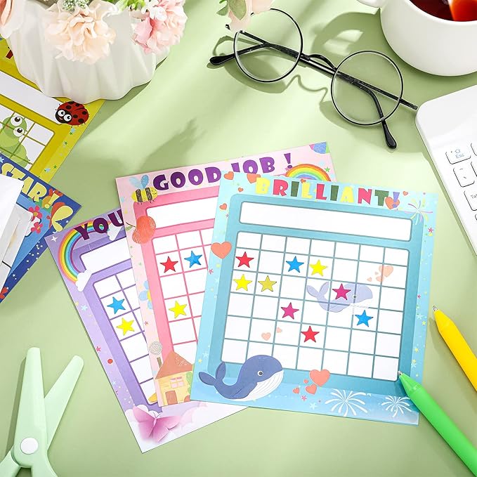 100 Pieces Sticker Charts for Kids Incentives Reward Chart for Kids Behavior in 10 Designs with 2800 Mini Star Stickers Dry Erase Chore for Classroom Teaching or Home Using