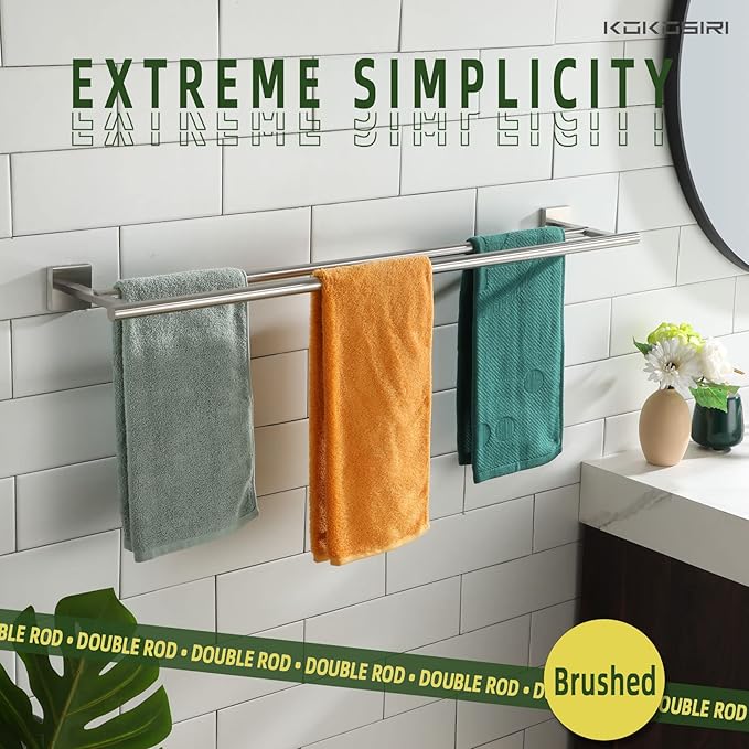 KOKOSIRI Towel Holder Bathroom Accessory Towel Bars with Two Rails Necklace Holder 32 Inch Brushed Nickel Stainless Steel B5005BR-L32